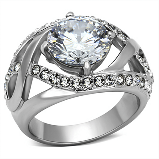 Picture of TK1176 - Stainless Steel Ring High polished (no plating) Women AAA Grade CZ Clear