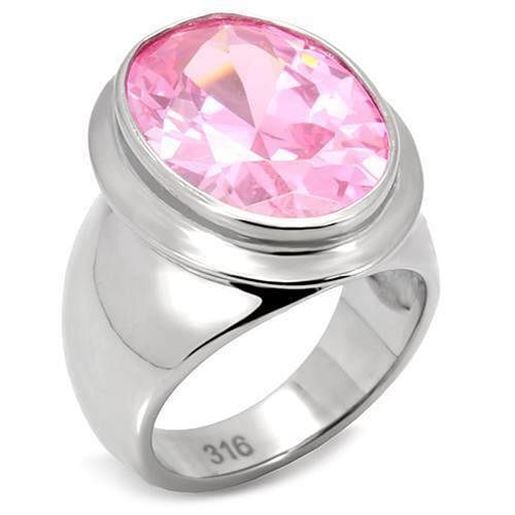 Picture of TK118 - Stainless Steel Ring High polished (no plating) Women AAA Grade CZ Rose