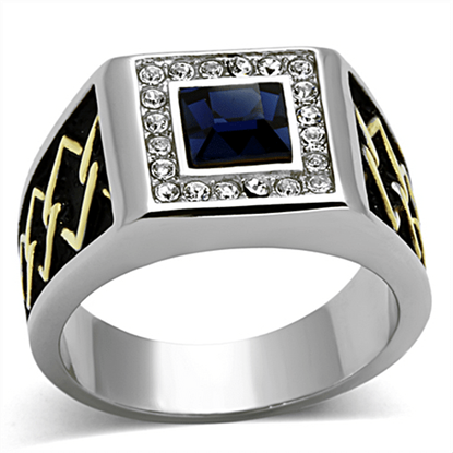 Picture of TK1180 - Stainless Steel Ring Two-Tone IP Gold (Ion Plating) Men Top Grade Crystal Montana