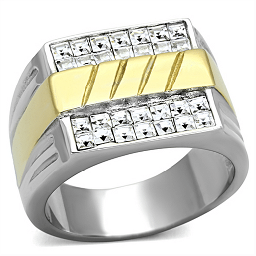 Picture of TK1193 - Stainless Steel Ring Two-Tone IP Gold (Ion Plating) Men Top Grade Crystal Clear