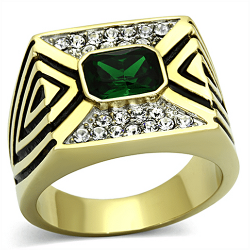 Picture of TK1195 - Stainless Steel Ring Two-Tone IP Gold (Ion Plating) Men Synthetic Emerald