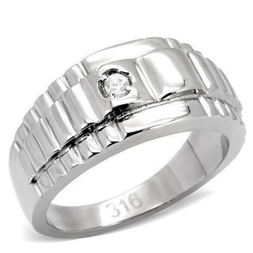 Picture of TK120 - Stainless Steel Ring High polished (no plating) Men AAA Grade CZ Clear