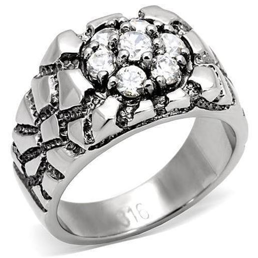 Picture of TK121 - Stainless Steel Ring High polished (no plating) Men AAA Grade CZ Clear