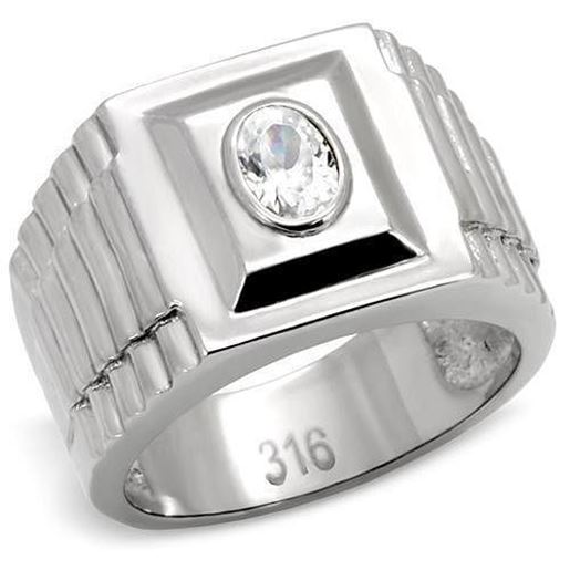 Picture of TK122 - Stainless Steel Ring High polished (no plating) Men AAA Grade CZ Clear