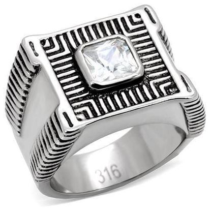 Picture of TK123 - Stainless Steel Ring High polished (no plating) Men AAA Grade CZ Clear