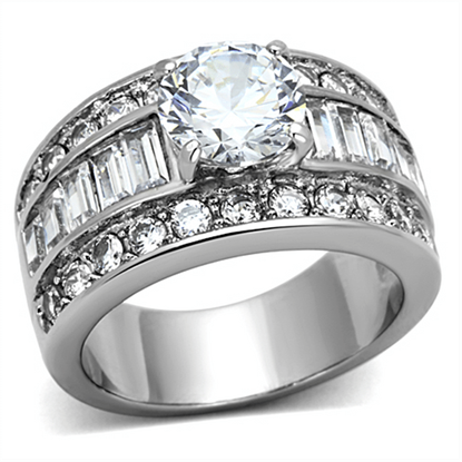 Picture of TK1232 - Stainless Steel Ring High polished (no plating) Women AAA Grade CZ Clear