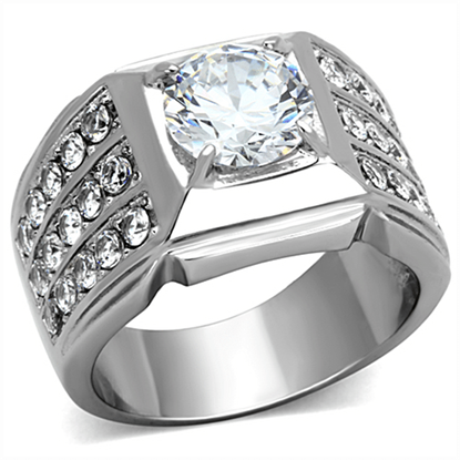 Picture of TK1233 - Stainless Steel Ring High polished (no plating) Women AAA Grade CZ Clear