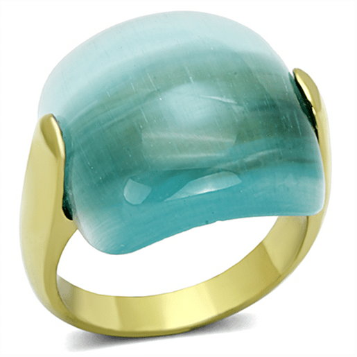 Picture of TK1237 - Stainless Steel Ring IP Gold(Ion Plating) Women Synthetic Sea Blue