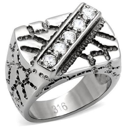 Picture of TK124 - Stainless Steel Ring High polished (no plating) Men AAA Grade CZ Clear