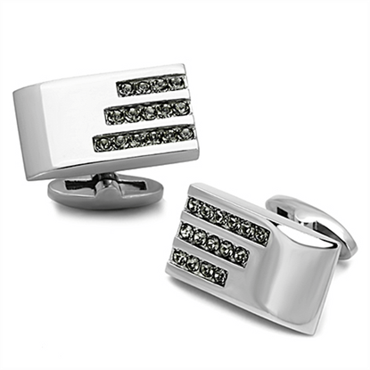 Picture of TK1241 - Stainless Steel Cufflink High polished (no plating) Men Top Grade Crystal Black Diamond