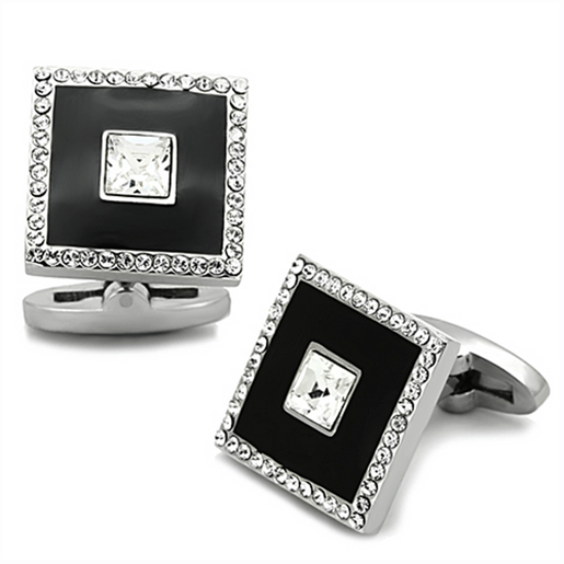 Picture of TK1242 - Stainless Steel Cufflink High polished (no plating) Men Top Grade Crystal Clear