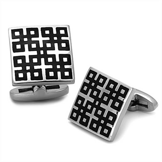 Picture of TK1243 - Stainless Steel Cufflink High polished (no plating) Men Epoxy Jet