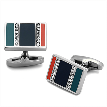 Picture of TK1245 - Stainless Steel Cufflink High polished (no plating) Men Top Grade Crystal Clear