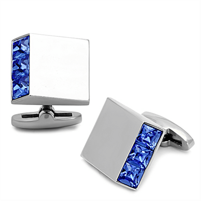 Picture of TK1251 - Stainless Steel Cufflink High polished (no plating) Men Top Grade Crystal Sapphire