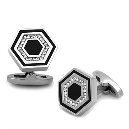 Picture of TK1262 - Stainless Steel Cufflink High polished (no plating) Men Top Grade Crystal Clear