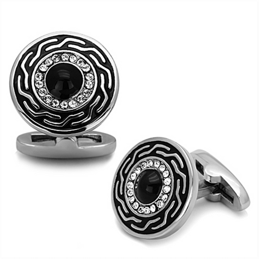 Picture of TK1264 - Stainless Steel Cufflink High polished (no plating) Men Top Grade Crystal Clear