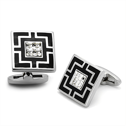 Picture of TK1267 - Stainless Steel Cufflink High polished (no plating) Men Top Grade Crystal Clear