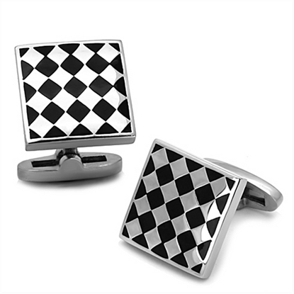 Picture of TK1270 - Stainless Steel Cufflink High polished (no plating) Men Epoxy Jet