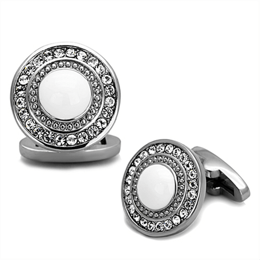 Picture of TK1273 - Stainless Steel Cufflink High polished (no plating) Men Top Grade Crystal Clear