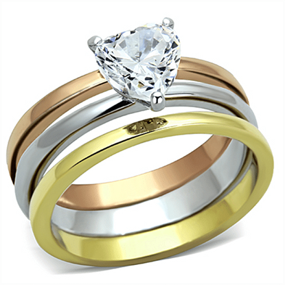 Picture of TK1274 - Stainless Steel Ring Three Tone IP?â‚¬IP Gold & IP Rose Gold & High Polished) Women AAA Grade CZ Clear