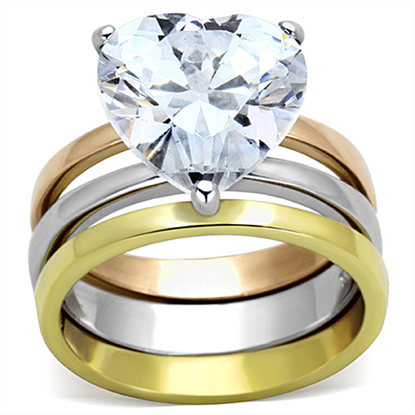 Picture of TK1275 - Stainless Steel Ring Three Tone IP?â‚¬IP Gold & IP Rose Gold & High Polished) Women AAA Grade CZ Clear