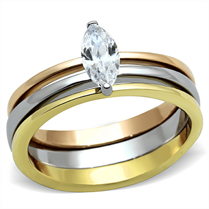 Picture of TK1276 - Stainless Steel Ring Three Tone IP?â‚¬IP Gold & IP Rose Gold & High Polished) Women AAA Grade CZ Clear