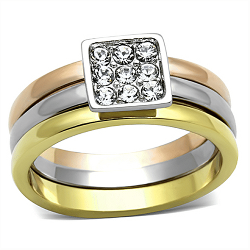 Picture of TK1277 - Stainless Steel Ring Three Tone IP?â‚¬IP Gold & IP Rose Gold & High Polished) Women Top Grade Crystal Clear