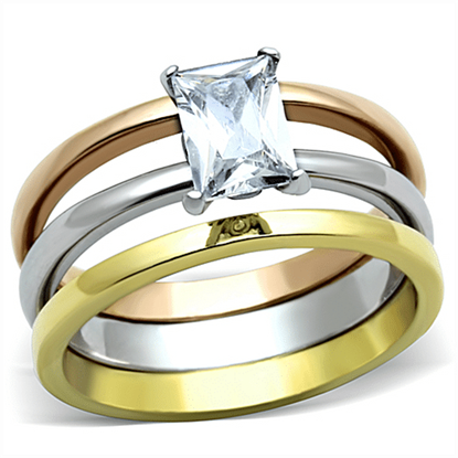 Picture of TK1279 - Stainless Steel Ring Three Tone IP?â‚¬IP Gold & IP Rose Gold & High Polished) Women AAA Grade CZ Clear