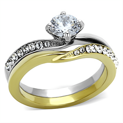 Picture of TK1280 - Stainless Steel Ring Two-Tone IP Gold (Ion Plating) Women AAA Grade CZ Clear