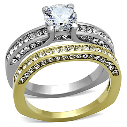 Picture of TK1284 - Stainless Steel Ring Two-Tone IP Gold (Ion Plating) Women AAA Grade CZ Clear