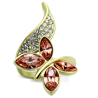 Picture of TK1288 - Stainless Steel Ring IP Gold(Ion Plating) Women Top Grade Crystal Light Peach