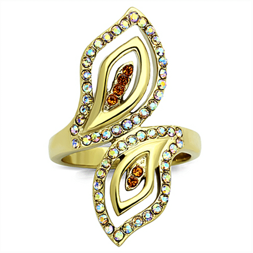 Picture of TK1289 - Stainless Steel Ring IP Gold(Ion Plating) Women Top Grade Crystal Multi Color