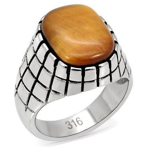 Picture of TK129 - Stainless Steel Ring High polished (no plating) Men Synthetic Topaz