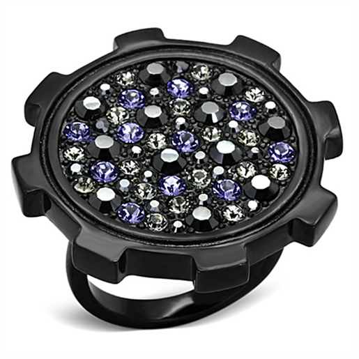 Picture of TK1296 - Stainless Steel Ring IP Black(Ion Plating) Women Top Grade Crystal Multi Color