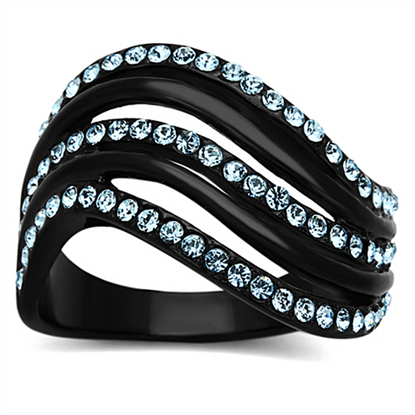 Picture of TK1297 - Stainless Steel Ring IP Black(Ion Plating) Women Top Grade Crystal Sea Blue