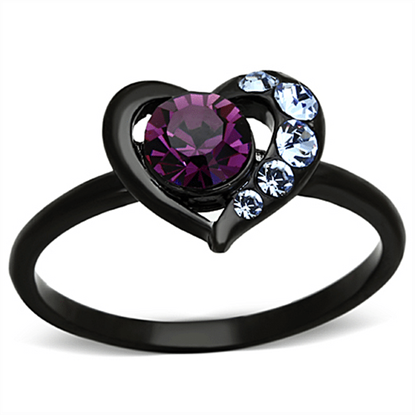 Picture of TK1300 - Stainless Steel Ring IP Black(Ion Plating) Women Top Grade Crystal Amethyst