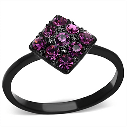 Picture of TK1301 - Stainless Steel Ring IP Black(Ion Plating) Women Top Grade Crystal Amethyst