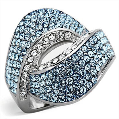 Picture of TK1303 - Stainless Steel Ring High polished (no plating) Women Top Grade Crystal Sea Blue