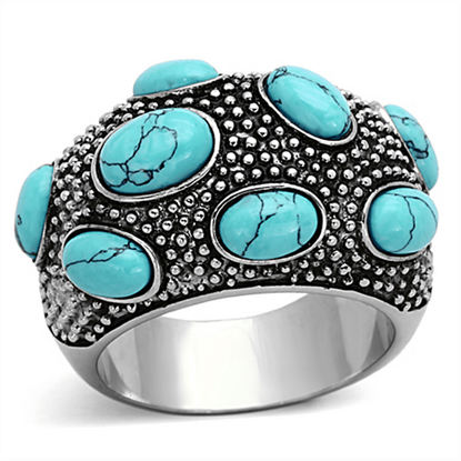 Picture of TK1308 - Stainless Steel Ring High polished (no plating) Women Synthetic Sea Blue