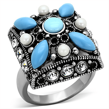 Picture of TK1309 - Stainless Steel Ring High polished (no plating) Women Synthetic Sea Blue