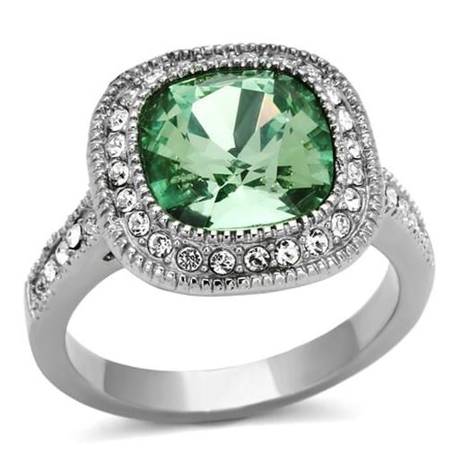 Picture of TK1317 - Stainless Steel Ring High polished (no plating) Women Top Grade Crystal Emerald