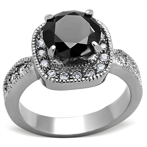 Picture of TK1322 - Stainless Steel Ring High polished (no plating) Women AAA Grade CZ Black Diamond