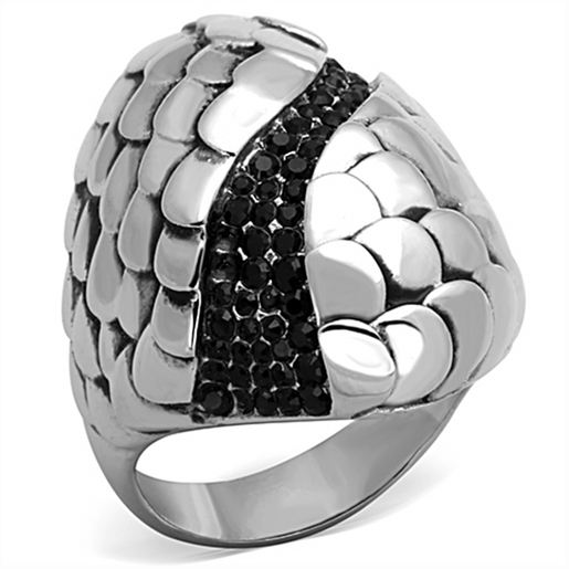 Picture of TK1327 - Stainless Steel Ring High polished (no plating) Women Top Grade Crystal Jet