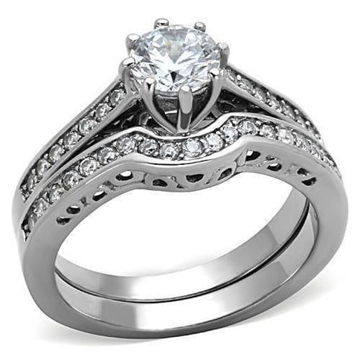 Picture of TK1330 - Stainless Steel Ring High polished (no plating) Women AAA Grade CZ Clear