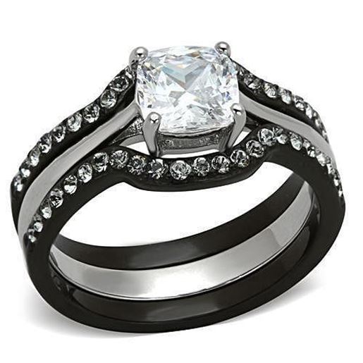 Picture of TK1343 - Stainless Steel Ring Two-Tone IP Black Women AAA Grade CZ Clear