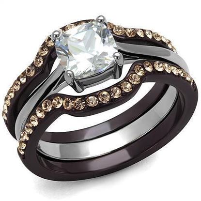 Picture of TK1343PC - Stainless Steel Ring Two Tone IP Dark Brown (IP coffee) Women AAA Grade CZ Clear