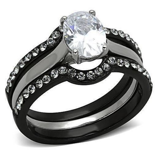 Picture of TK1344 - Stainless Steel Ring Two-Tone IP Black Women AAA Grade CZ Clear