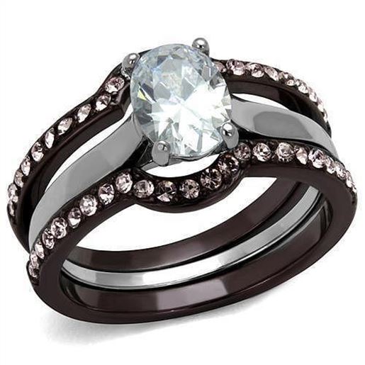 Picture of TK1344PC - Stainless Steel Ring Two Tone IP Dark Brown (IP coffee) Women AAA Grade CZ Clear