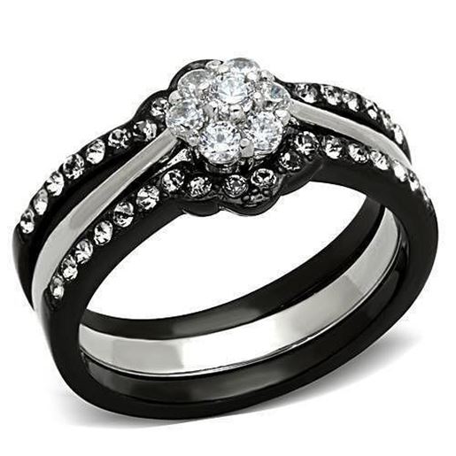 Picture of TK1345 - Stainless Steel Ring Two-Tone IP Black Women AAA Grade CZ Clear