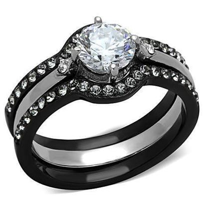 Picture of TK1346 - Stainless Steel Ring Two-Tone IP Black Women AAA Grade CZ Clear